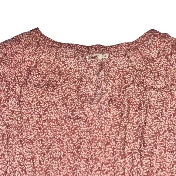 Faherty Montara Dress Women's Size L Mauve Leaf Batik Mini V Neck L/S Smocked - Picture 2 of 8